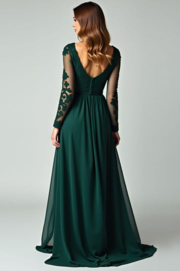 Pine A Line V Neck Lace Lång Balklänning med långa ärmar